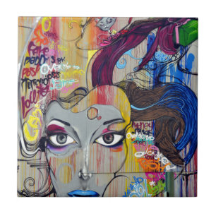 Carreau En Céramique Graffiti coloré de Femme avec des étiquettes