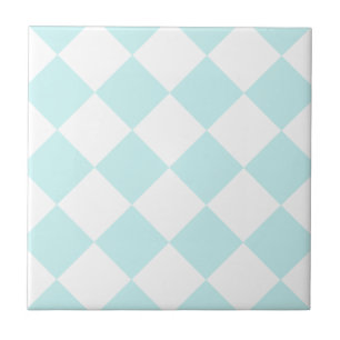 Carreau En Céramique Grand Checkered de Diag - blanc et bleu-clair