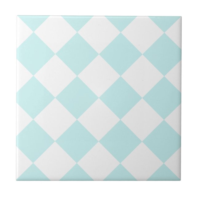Carreau En Céramique Grand Checkered de Diag - blanc et bleu-clair (Devant)