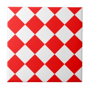 Carreau En Céramique Grand Checkered de Diag - blanc et rouge