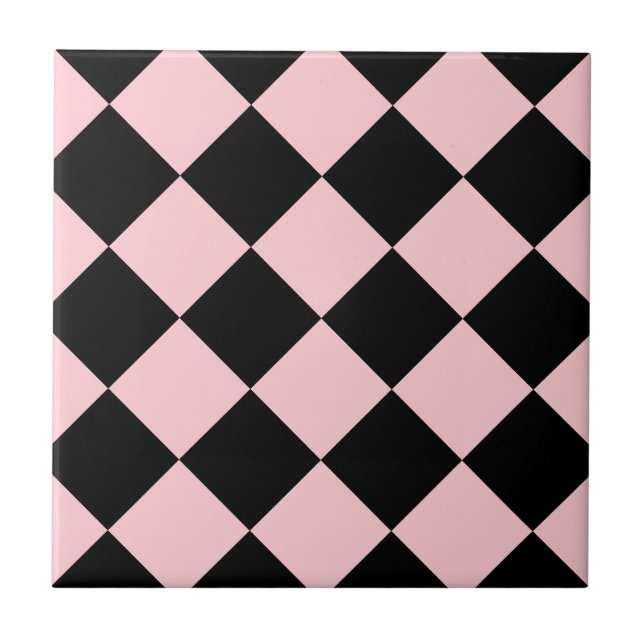 Carreau En Céramique Grand Checkered de Diag - noir et rose (Devant)