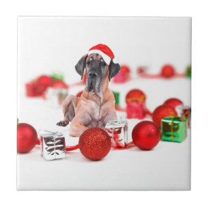 Carreau En Céramique Grand Danois avec ornements de Noël Cadeaux
