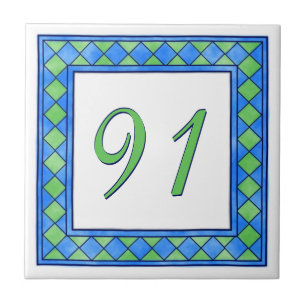 Carreau En Céramique Grand numéro de maison vert et bleu