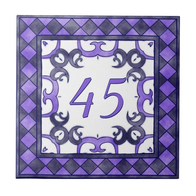 Carreau En Céramique Grand numéro de maison violet et anthracite (Devant)