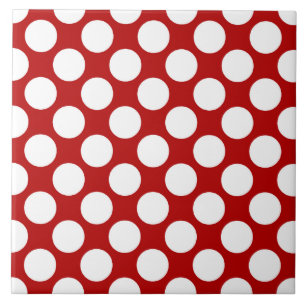 Carreau En Céramique Grands points rétro - blanc et rouge
