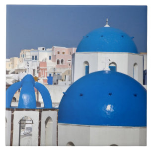 Carreau En Céramique Grèce, Santorin. Clocher et dômes bleus de