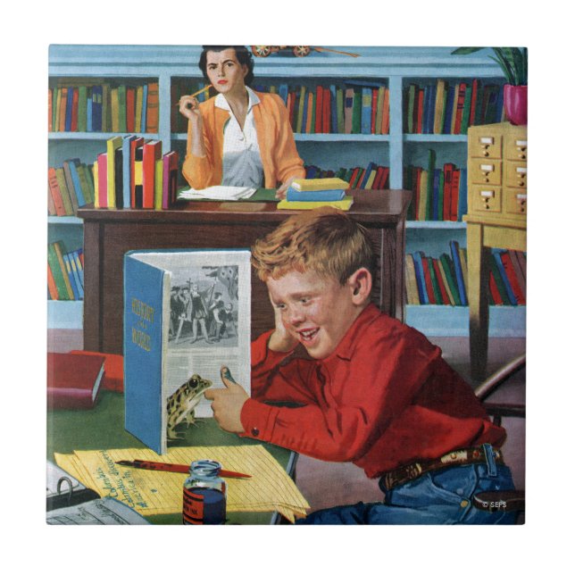 Carreau En Céramique Grenouille dans la bibliothèque (Devant)