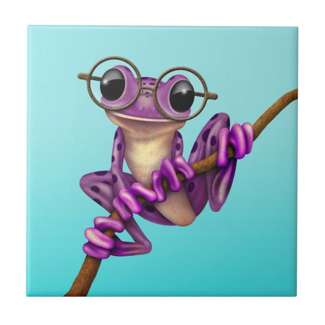 Carreau En Céramique Grenouille d'arbre pourpre mignonne avec des (Devant)