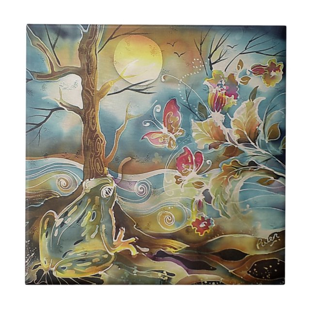 Carreau En Céramique Grenouille par la peinture de soie d'eau (Devant)