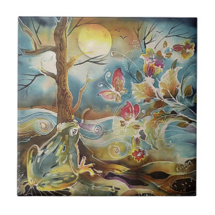 Carreau En Céramique Grenouille près de la soie d'eau peinture