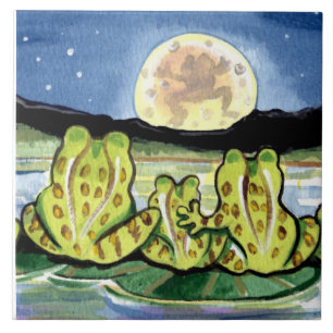 Carreau En Céramique Grenouilles Lune Family Night Pond 6" Tile Trivet