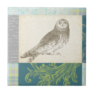 Carreau En Céramique Grey Owl sur Arrière - plan Motif