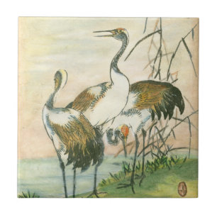Carreau En Céramique Grues orientales par l'eau