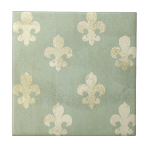 Carreau En Céramique Grunge, turquoise, vintage, fleur de lis, motif, v