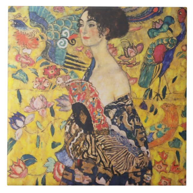 Carreau En Céramique Gustav Klimt Lady With Fan Art Nouveau Painting (Devant)