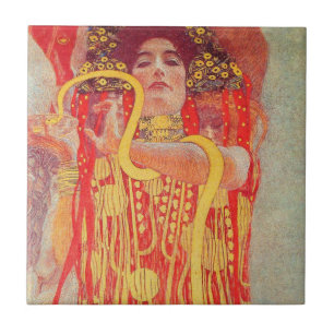 Carreau En Céramique Gustav Klimt Red Woman Gold Snake Peinture