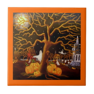 Carreau En Céramique Halloween, tuile, fantômes, Jack-o'-lantern,