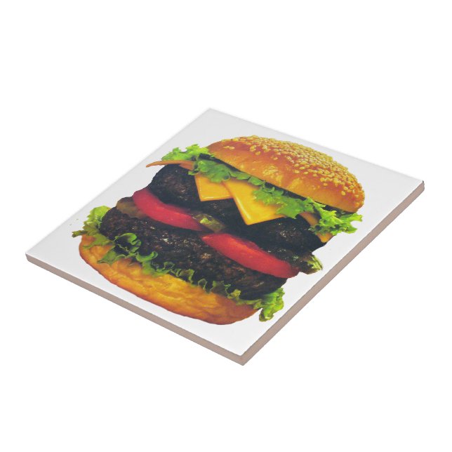 Carreau En Céramique Hamburger de luxe double au fromage (Côté)