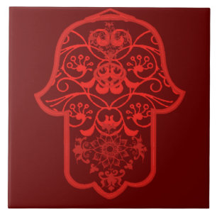 Carreau En Céramique Hamsa floral (rouge)