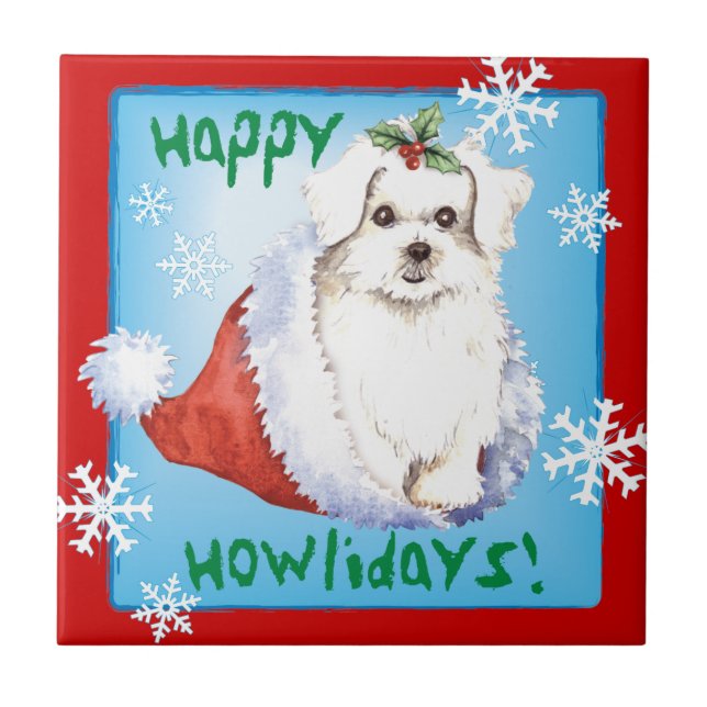 Carreau En Céramique Happy Howlidays Maltese (Devant)
