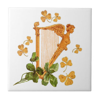 Carreau En Céramique Harpe et shamrocks d'or de l'Irlande