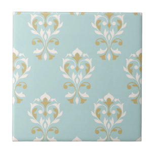 Carreau En Céramique Heart Damask Big Ptn Cream & Gold sur Blue