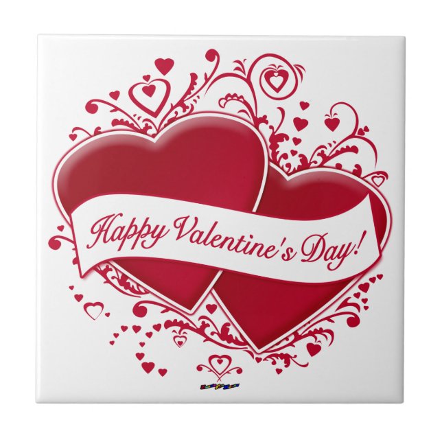 Carreau En Céramique   Heureuse Sainte-Valentin !Coeurs rouges (Devant)