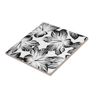 Carreau En Céramique hibiscus noir et blanc