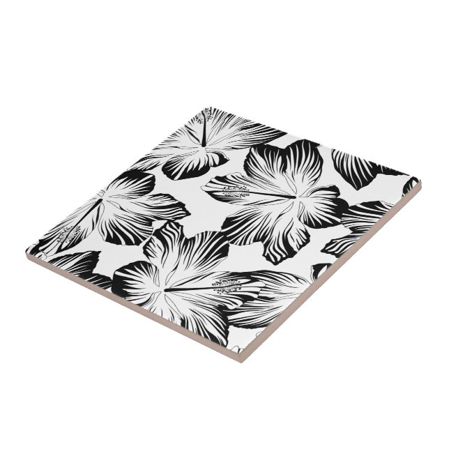 Carreau En Céramique hibiscus noir et blanc (Côté)
