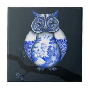 Carreau En Céramique Hibou bleu de saule