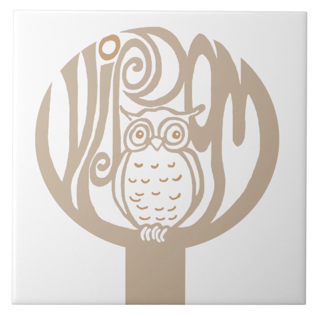 Carreau En Céramique hibou de sagesse dans un arbre (Devant)