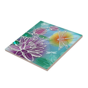Carreau En Céramique Hip Dragonfly Jolie moderne été Floral Art