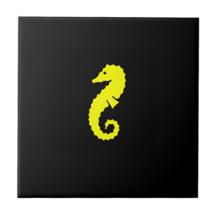 Carreau En Céramique Hippocampe jaune-sur-noir