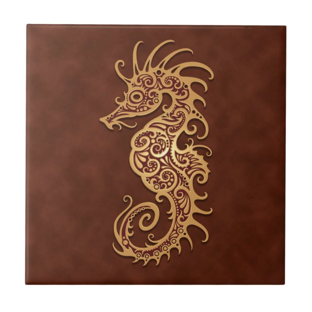 Carreau En Céramique Hippocampe tribal Brown (Devant)