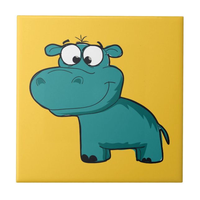 Carreau En Céramique Hippopotame heureux bleu (Devant)