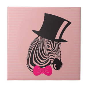 Carreau En Céramique Hipster Zebra avec chapeau supérieur et Cravate Bo
