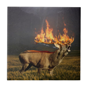 Carreau En Céramique Hirsch avec des klaxons sur l'art d'imaginaire du