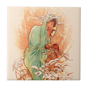 Carreau En Céramique Hiver - Alphonse Mucha Art Nouveau