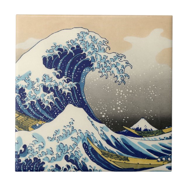 Carreau En Céramique Hokusai la grande tuile de vague (Devant)