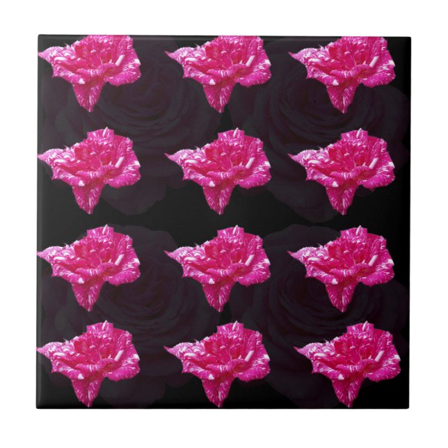 Carreau En Céramique Hot Pink And Black Layer Rose Pattern, (Devant)