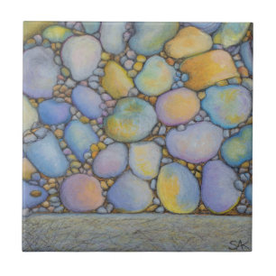 Carreau En Céramique Huile Pastel River Rocher et galets