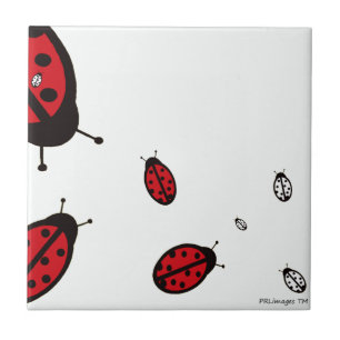 Carreau En Céramique Huit coccinelles sur la tuile blanche