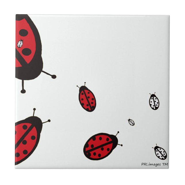 Carreau En Céramique Huit coccinelles sur la tuile blanche (Devant)