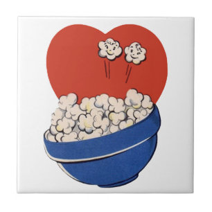 Carreau En Céramique Humour Retro Mignon, Bol de Popcorn pour le Cinéma