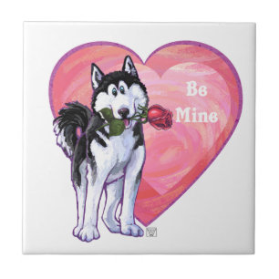Carreau En Céramique Husky Valentine's Day