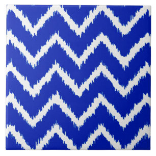 Carreau En Céramique Ikat Chevrons - Cobalt bleu et blanc