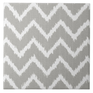 Carreau En Céramique Ikat Chevrons - gris argent et blanc