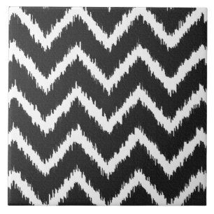 Carreau En Céramique Ikat Chevrons - Noir et blanc
