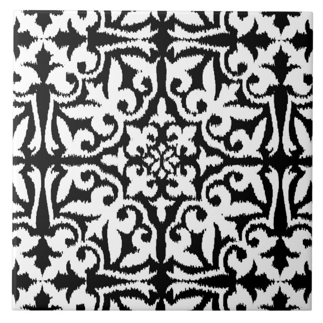 Carreau En Céramique Ikat damask pattern - noir et blanc (Devant)