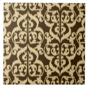 Carreau En Céramique Ikat Damassé Mauresque - marron chocolat et beige